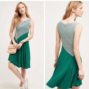 Anthropologie Maeve Green Striped Dress